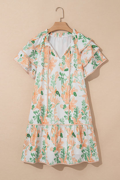 Sky Blue Floral Contrast Edge Layered Short Sleeve Mini Dress