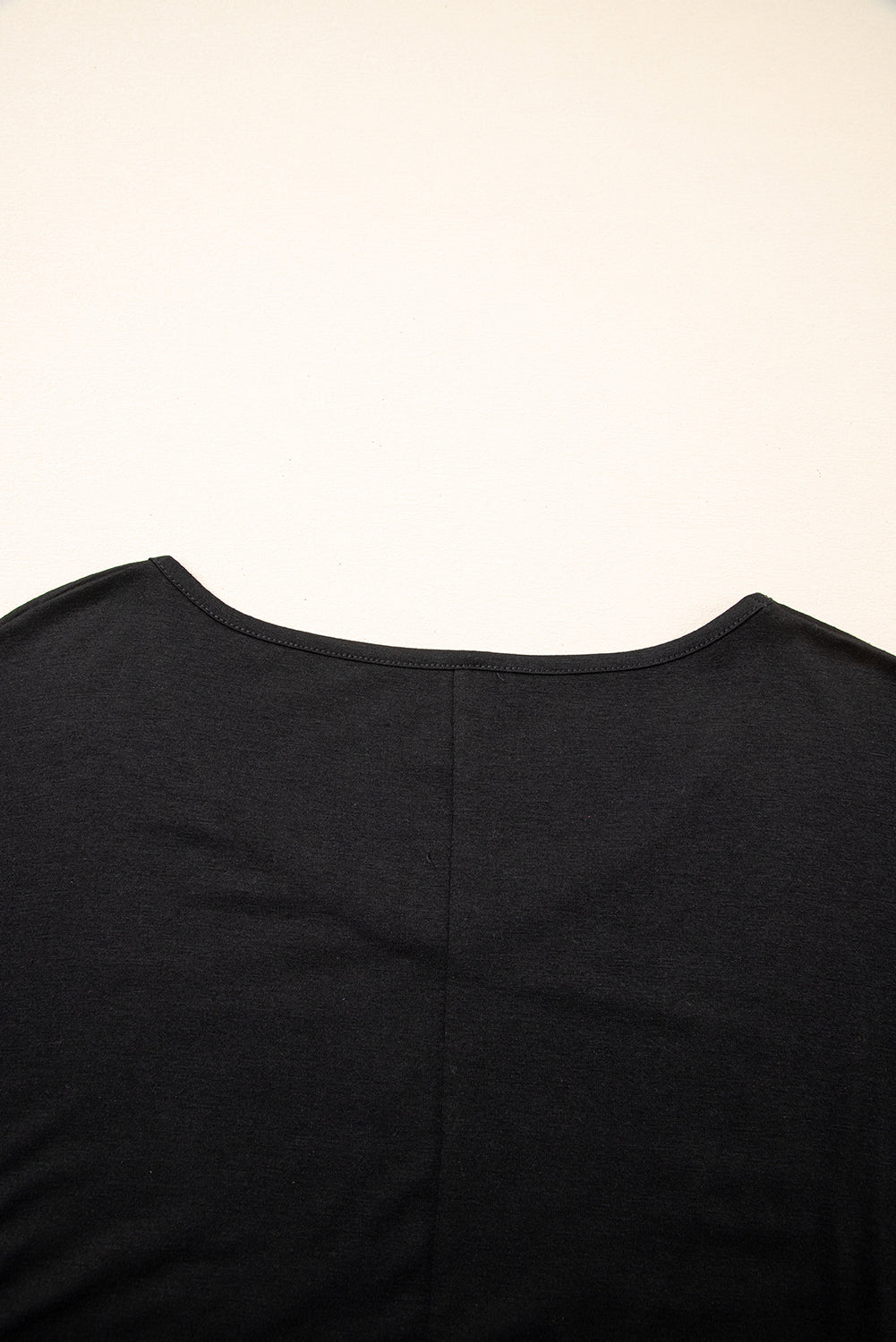 Sail Blue Solid Colour V-Neck Double Layer Sleeve Loose T-Shirt