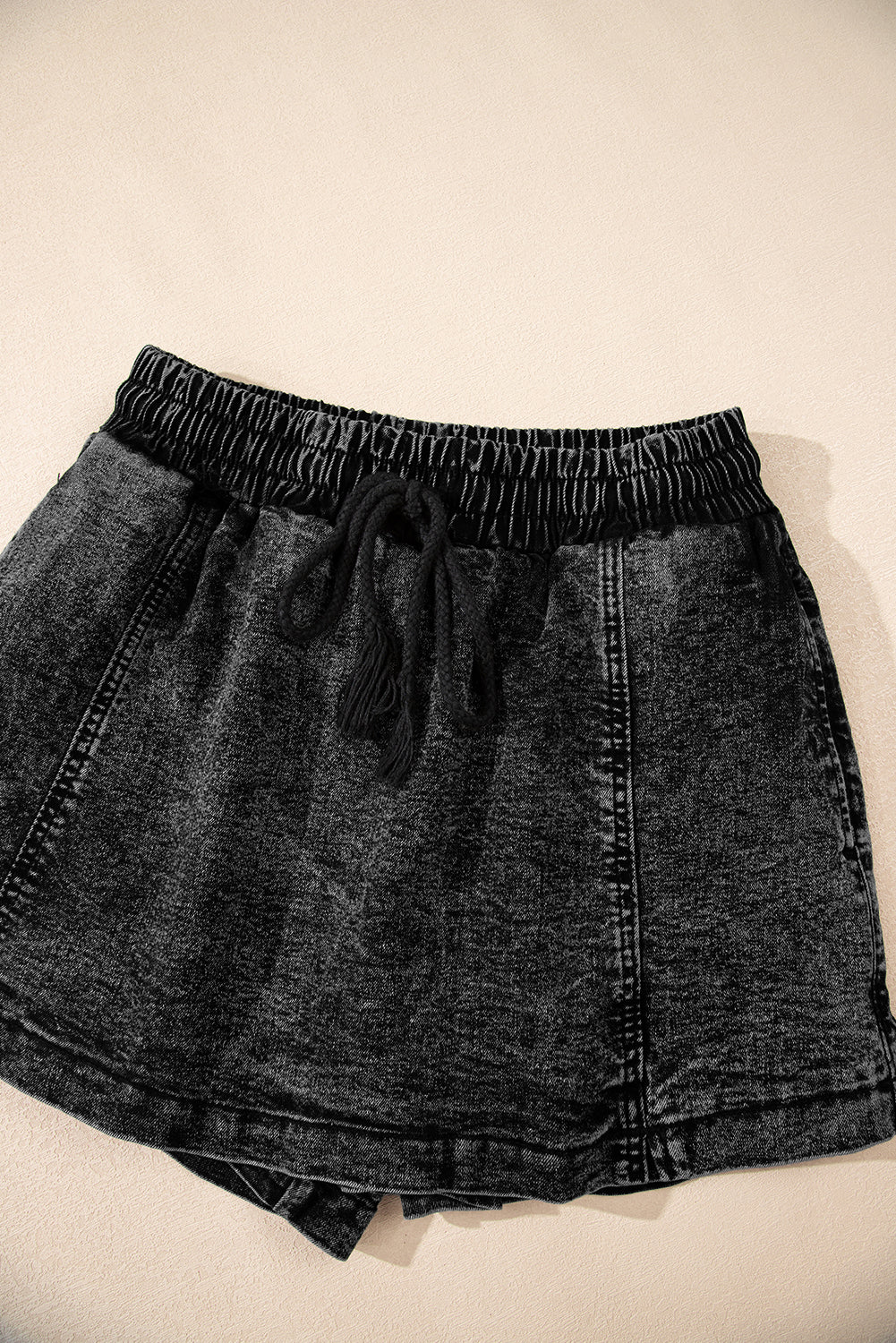 Dusk Blue Drawstring High Waist Pocketed Denim Shorts