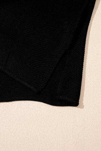 Black Solid Color Sweater Tee with Side Slits