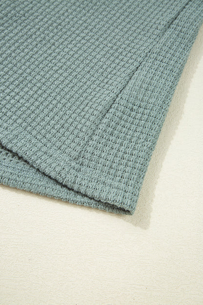 Oatmeal Lace Patchwork Waffle Short Sleeve Top