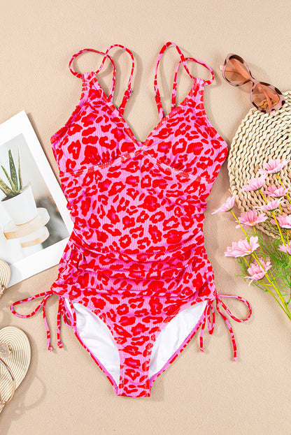 Sky Blue Orange Adjustable Straps Ribbed Knit One Piece Swimsuit