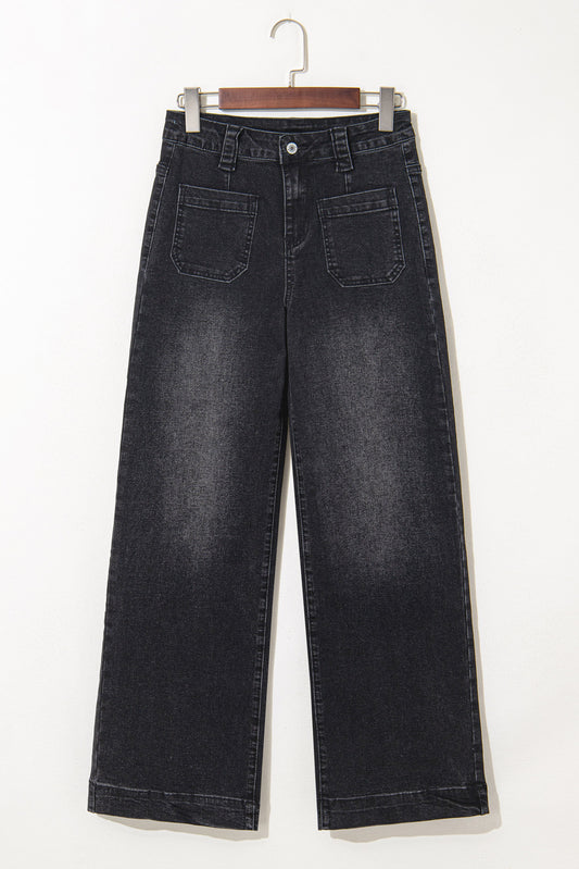 Black Wide Leg Pocketed High Waist Jeans