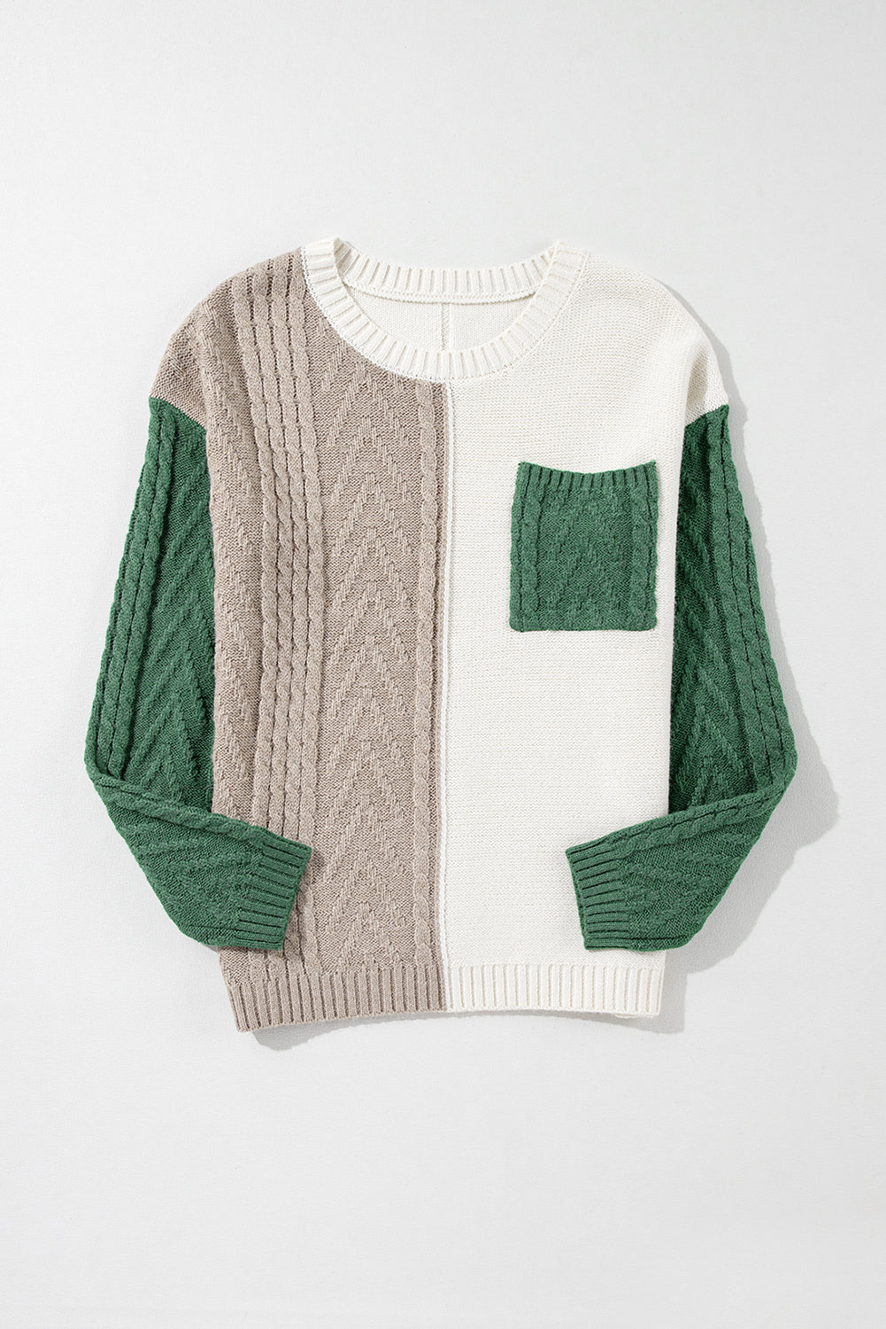 Vineyard Green Colorblock Patched Pocket Drop Shoulder Sweater