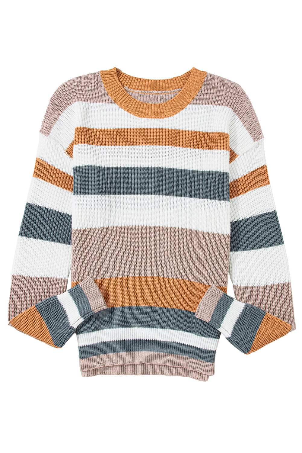 Camel Classic Round Neck Colorblock Knit Sweater