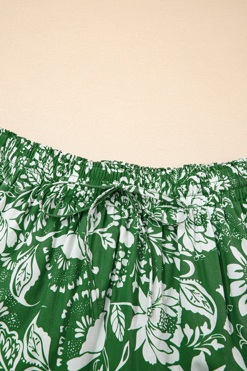 Green Floral Print Shirred Crop Top and High Waist Midi Skirt Set