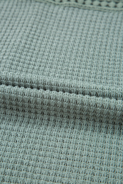 Oatmeal Lace Patchwork Waffle Short Sleeve Top