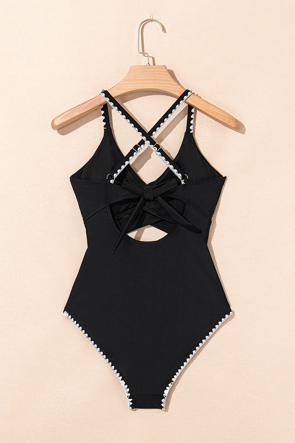 Beau Blue Ric Rac Trim Contrasted Patchwork Cutout One Piece Swimsuit