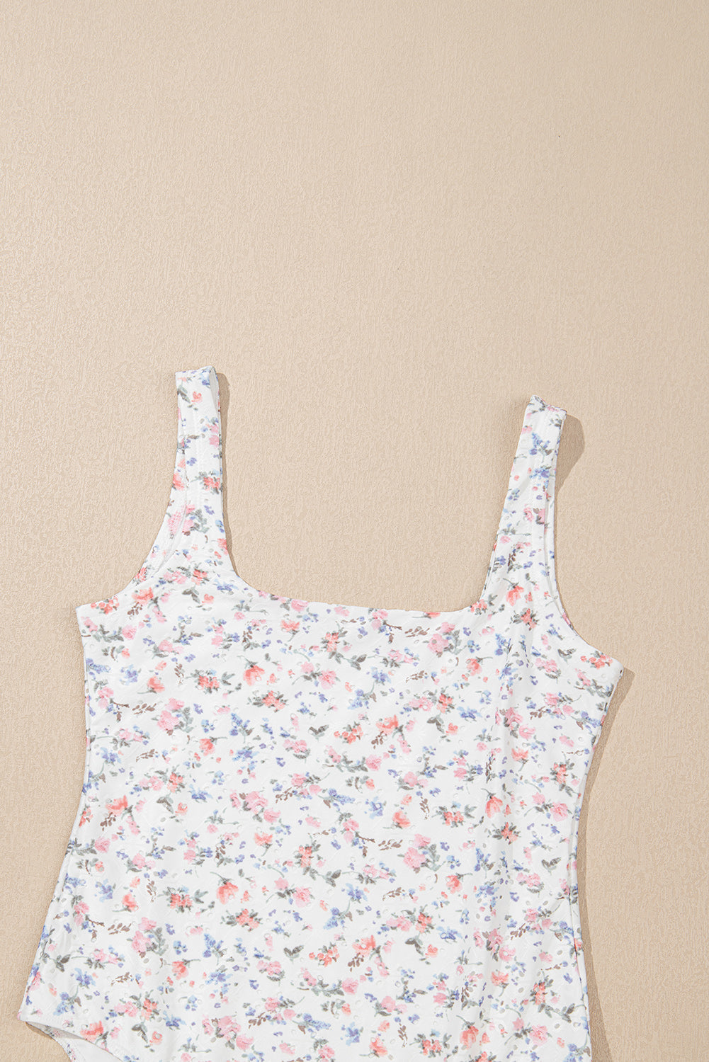 White Floral Textured Square Neck Sleeveless Bodysuit