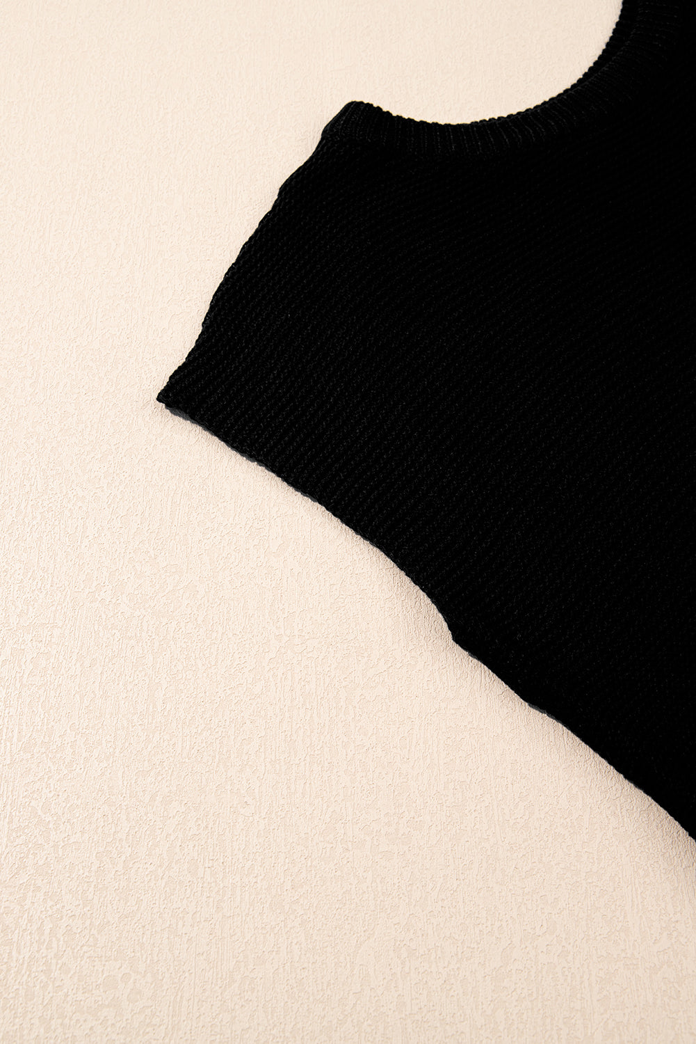 Black Solid Color Sweater Tee with Side Slits