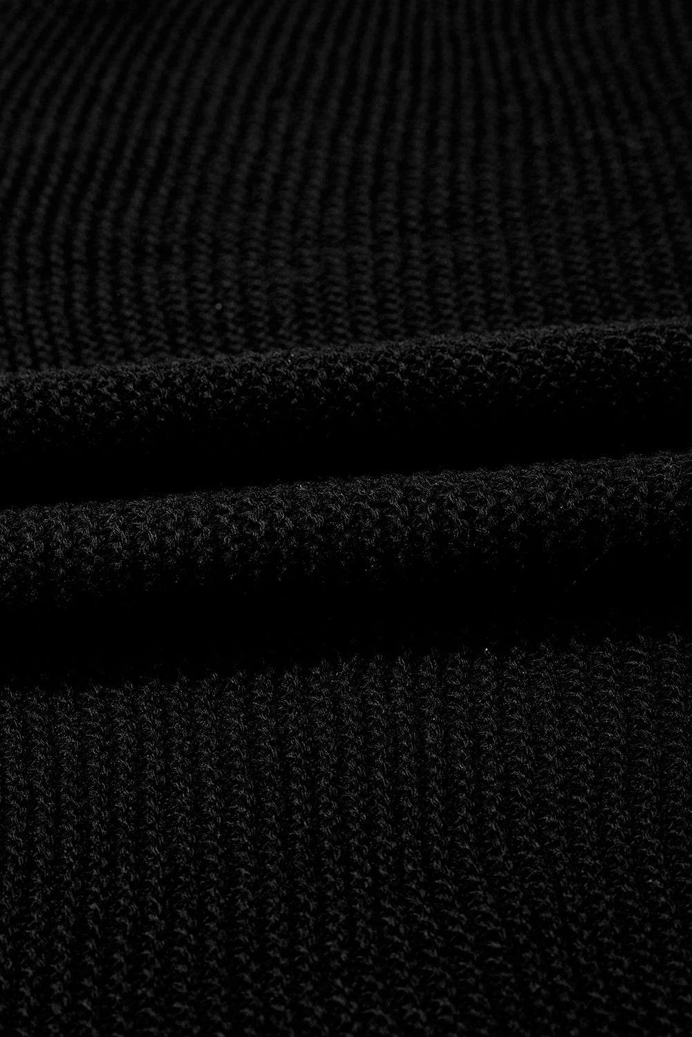 Black Solid Color Sweater Tee with Side Slits