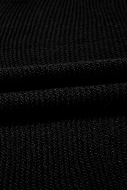 Black Solid Color Sweater Tee with Side Slits