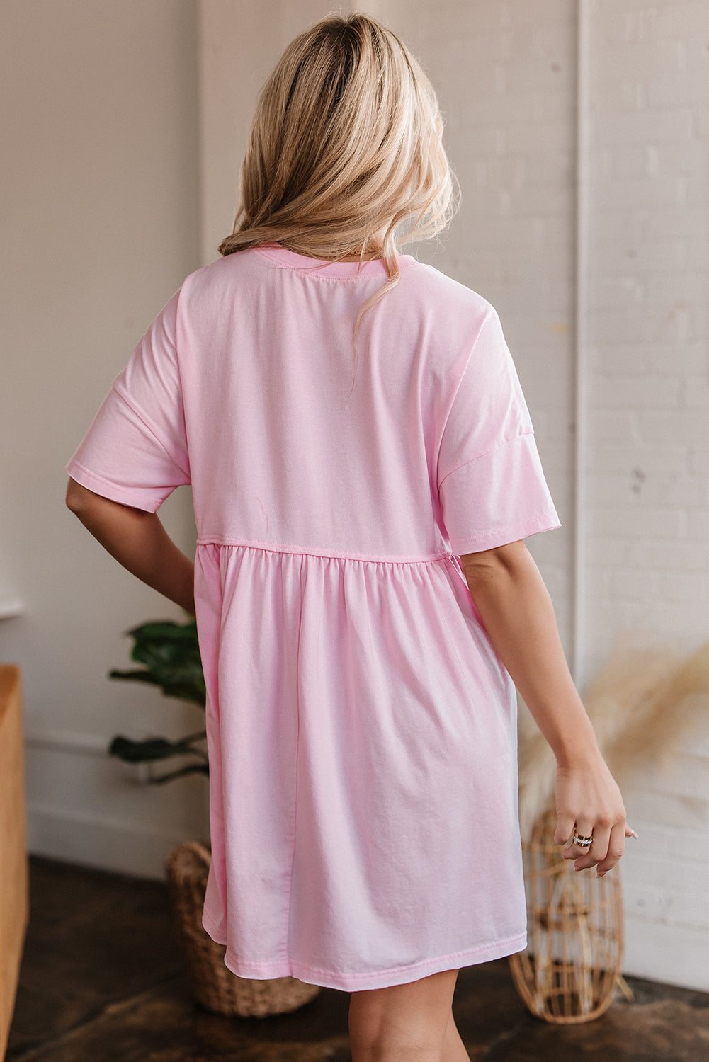 Sky Blue Solid Color Pocketed Raw Edge Babydoll Dress