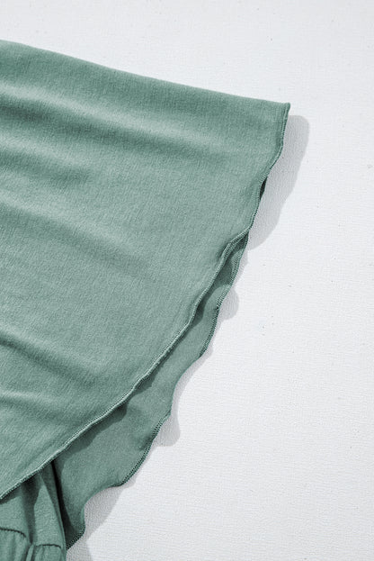 Grass Green Textured V Neck Flutter Sleeve Ruffled Maxi Dress