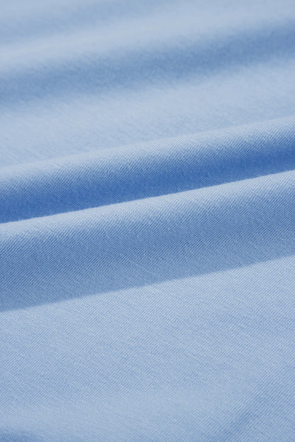 Sky Blue Solid Color Pocketed Raw Edge Babydoll Dress