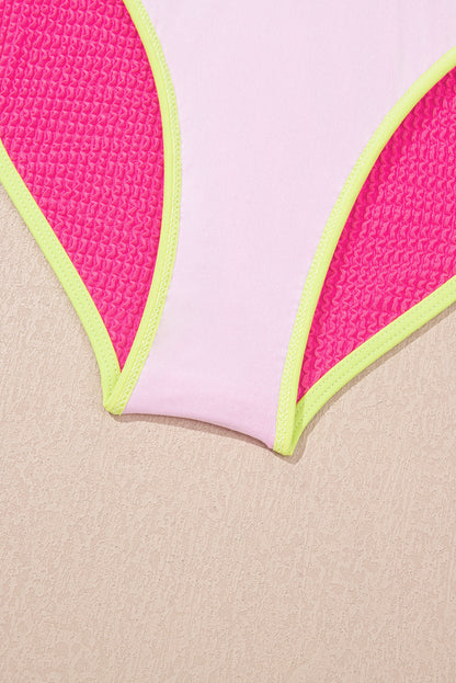 Rose Red Color Block High Waisted Sexy Bikini Set